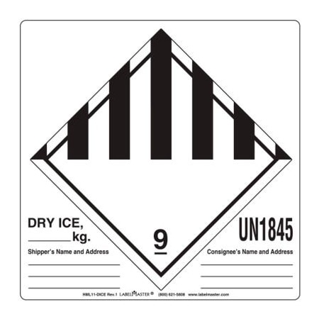 American Labelmark Co LabelMaster Labels w/ "UN1845 Dry Ice" Print, 6"L x 6"W, White & Black, Roll of 500 HML11-DICE